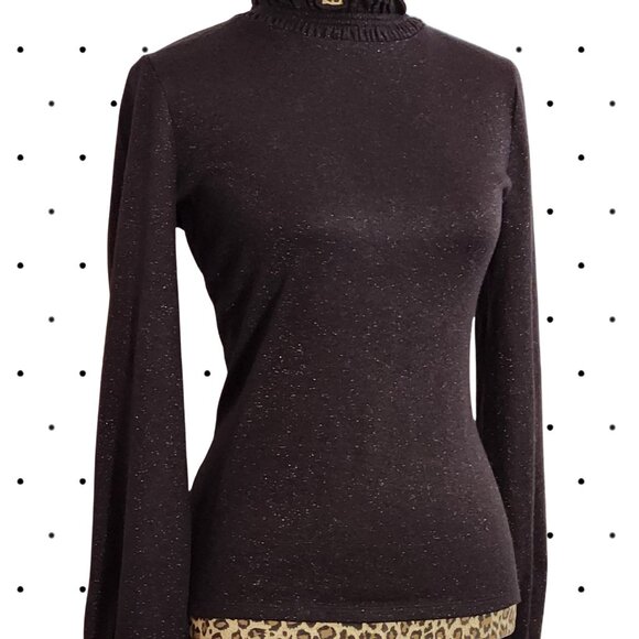 Black with sparkle detail dressy sweater with ruffled collar - Picture 4 of 4
